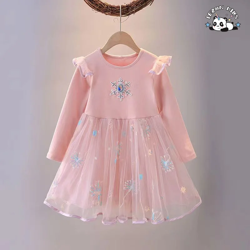 LEZONKIDS - Customization Acceptable long sleeve party dress kid's tulle lace flower Girls Tutu Dress